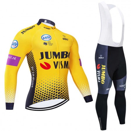 Tenue Cycliste Manches Longues et Collant à Bretelles 2019 Team Jumbo-Visma N001